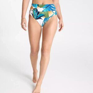 CALIA Women's Wide Banded High Rise Swim Bottoms Botanical Print White Large